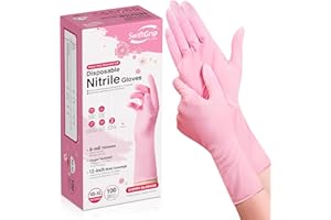 SwiftGrip Disposable Nitrile Dishwashing Gloves, Extended 12 Inches Cuff, 6-mil, Cherry Blossom Cleaning Gloves, Latex-Free