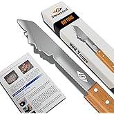 Heavy Duty BBQ Grill Tongs for Outdoor Grill，17 Inch Long Grill Tool, Metal Barbecue Utensil, Wooden Handle, Fun Barbecue Tongs for Gas and Charcoal Grilling