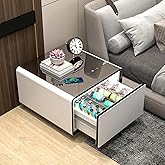 Gagawin Smart Side Table with Fridge, LT65 Pro Smart Nightstand, White | With Refrigerator Drawer, Induction Light, Temperature Control, Wireless Charging, Power Socket, Outlet Protection, USB Ports