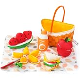 Jollybaby Plush Stuffed Soft Cloth Picnic Food Toy Set for 1 Year Old | Montessori Sensory Picnic Toy for Toddler 1-3, Pretend Play Food Toy, Halloween Christmas Stocking Stuffer Baby Gift