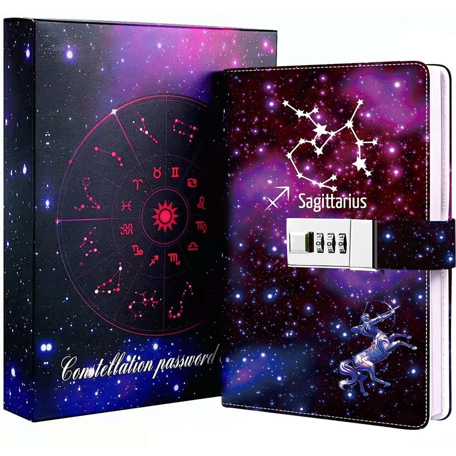 Dzhzal Diary with Lock, Starry Sky Journal for Boys Girls Women Lockable Leather Constellation Diary with Gifts Box, Personal Secret Locking Refillable A5 Notebooks 8.5 X 5.9"