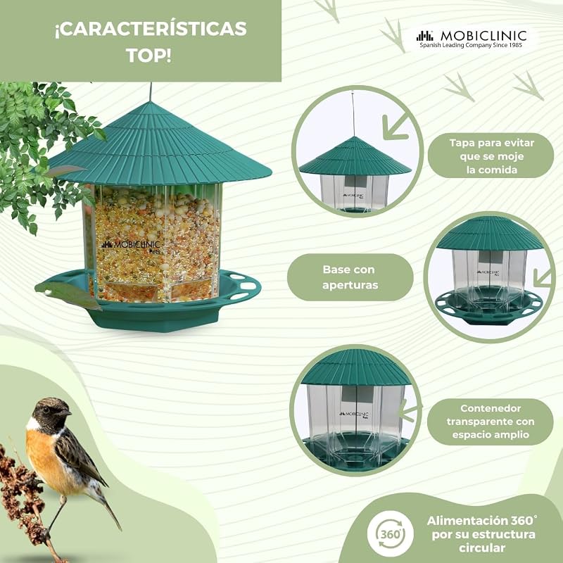 ®, Comedero Colgante para Pájaros, Exterior, Capacidad 1.2L, Balcón y jardín, Educación al Aire Libre, Pico, Alimentación de Aves, Elemento Decorativo
