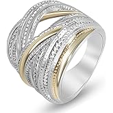 Myshiwu Designer Jewelry Antique Fashion Intertwined Crossover Band Ring Two-tone Chunky Statement Rings for Women Gift