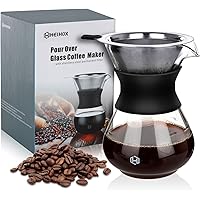 Pour Over Coffee Maker Set - HEIHOX 14 oz Pour Over Coffee Dripper with Paperless Reusable Stainless Steel Cone Filter…