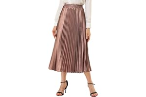Allegra K Women Pleated Skirt Midi Length Elastic High Waisted A Line Metallic Shirring Party Skirts