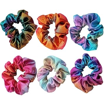 Amazon Com Hair Scrunchies Dazzling Rainbow Shiny Metallic