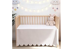 Scallop Edge Crib Skirt Ivory, 100% Egyptian Cotton 400 Thread Count Crib Skirt Dust Ruffle,Double Layer,Durable,Smooth Toddl