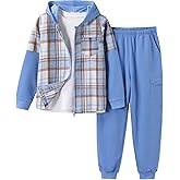 EDFTM 2Pcs Boys Clothes Zip Up Plaid Flannel Shirt Tops Pants Set Hoodie Sweatsuit for Fall Winter Spring Outfits