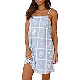 NUFIWI Women Boho Graffiti Cami Mini Dress Spaghetti Strap Printed A Line Short Dress Backless Cut Out Colorful Sundress