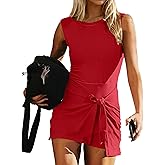 synound Women Workout Sleeveless Romper Scoop Neck Open Back Side Slit Casual Summer Short Jumpsuit Twist Knot Bulit In Short