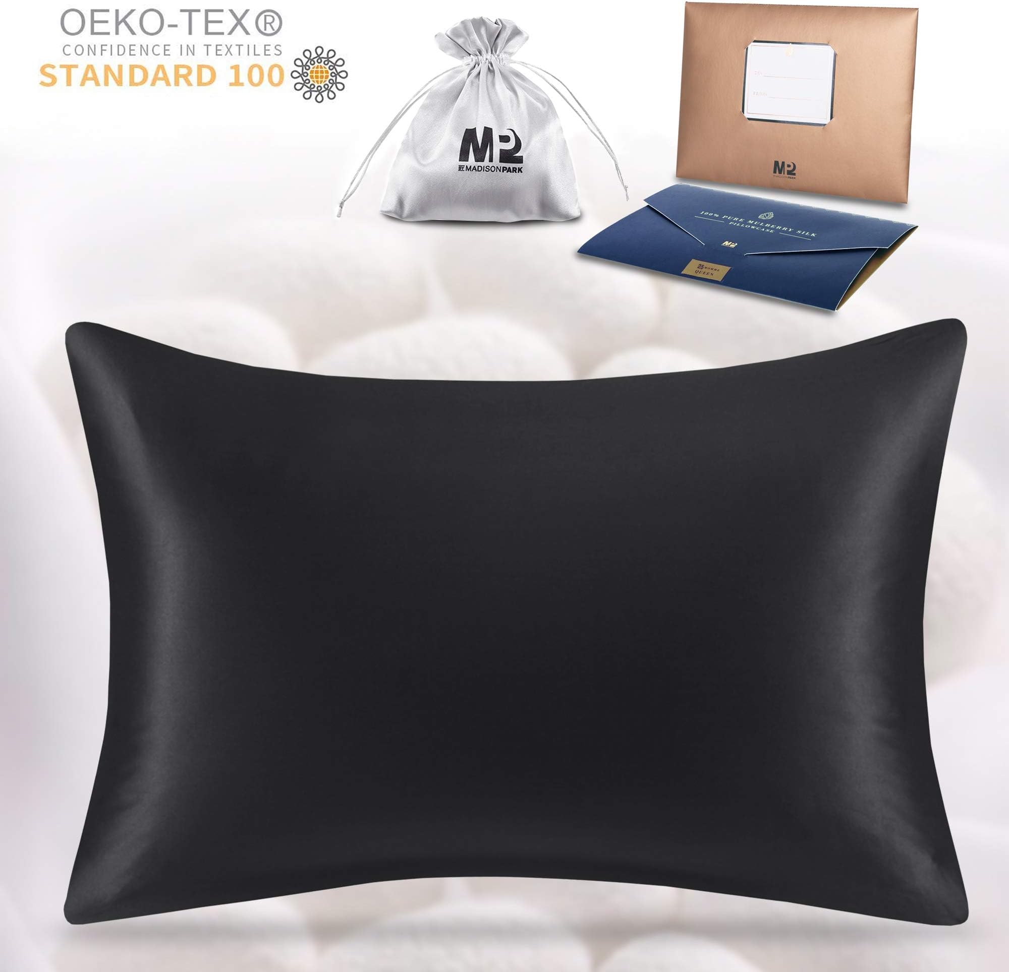 100% Mulberry Silk Pillowcase for Hair and Skin – King Size Silk Pillow Case with Hidden Zipper – Both Side 25 Momme 600 Thread Count Soft Smooth Pure Silk Pillow Cases (Black, King 20x36”, 1 pcs)