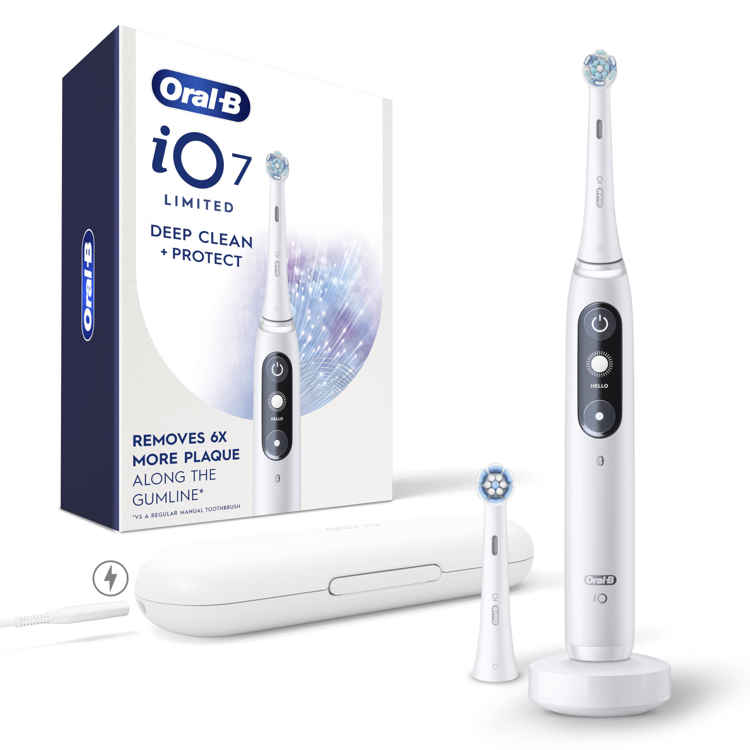 Photo 1 of Oral-B iO Deep Clean + Protect Rechargeable Electric Toothbrush, White, iO Series 7, 2 Replacement Brush Heads, Charging Travel Case