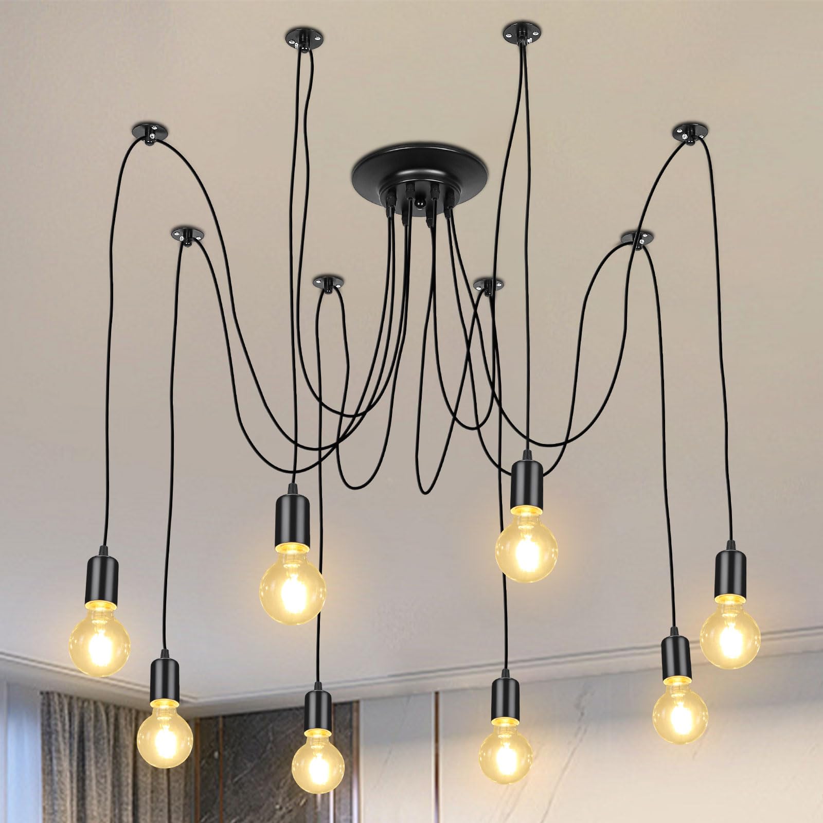 Lightess 8 Arm Spider Pendant Light - Multiple E27 Bulb Sockets, DIY Hanging Chandelier for Living Room, Bedroom, Cafe, Hall