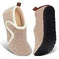 Ibeauti Womens Mens House Slippers Rubber Sole Indoor Slipper Socks Lightweight Fleece Lined Slip-on Barefoot Slippers