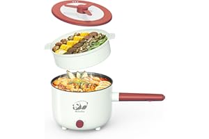 Electric Hot Pot with Steamer, Portable Nonstick Frying Pan with Dual Power Control, Electric Shabu Shabu Cooker for Noodle, 