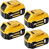 4Packs 8.0Ah Replacement for Dewalt 20V Max Battery Compatible with Dewalt 20 Volt XR Max Lithium-ion Battery DCB200 DCB205 DCB206 DCB207 DCB204 DCB201 DCB201 DCD/DCF/DCG Series Power Tools (Yellow)