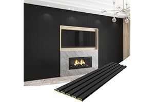 VESLARA 8-Pack WPC Wall Panels 108’’ x 6.3’’ 3D Slat Wall Panel Acoustic Wall Paneling for Interior Wall Decor TV Background Kitchen Bedroom Black