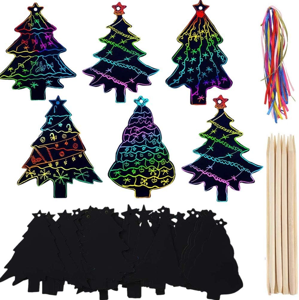 Christmas Tree Scratch Art, Christmas Scratch Art Ornaments, Christmas