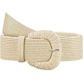 Giomos Straw Woven Elastic Belt for Women, Boho Braided Raffia Waist Belt, Stretch Rattan Belt for Summer Dresses