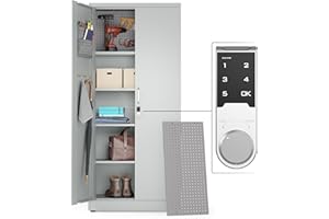 METALTIGER Metal Storage Cabinet with Digital Lock | Garage Storage Cabinet | Pegboard | 71" Lockable Tool Cabinet | Locking Cabinets (Light Gray)