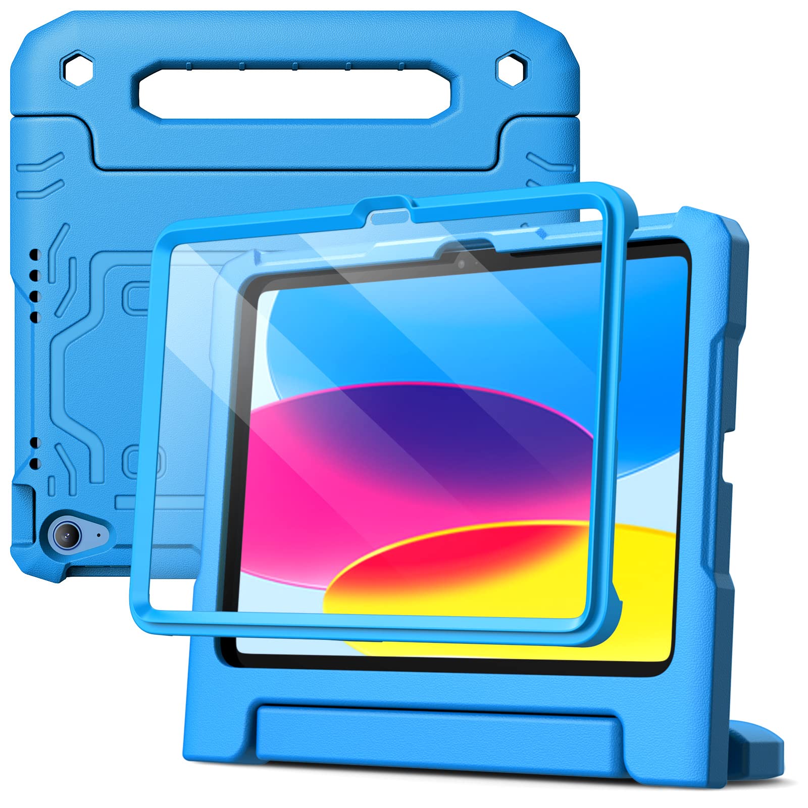 JETech Kids Case for iPad (A16) 11th/10th Generation (2025/2022) with Built-in Screen Protector, Shockproof Full-Body Handle Stand Tablet Protective Cover (Blue)