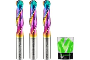 SHARPRO 1/4 Ball Nose CNC Router Bits 1/4 Inch Shank, Carbide Ballnose Up Cut Router Bit with Coated, End Mill for Wood, Aluminum, Engraving (3PCS)