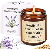 TUZELIYA 60th Birthday Candle Gifts - Lavender Scented Soy Candle - Handmade 60th Birthday Decorations for Women Men, 1965 Birthday Gift Ideas for Her, Mom, Friends