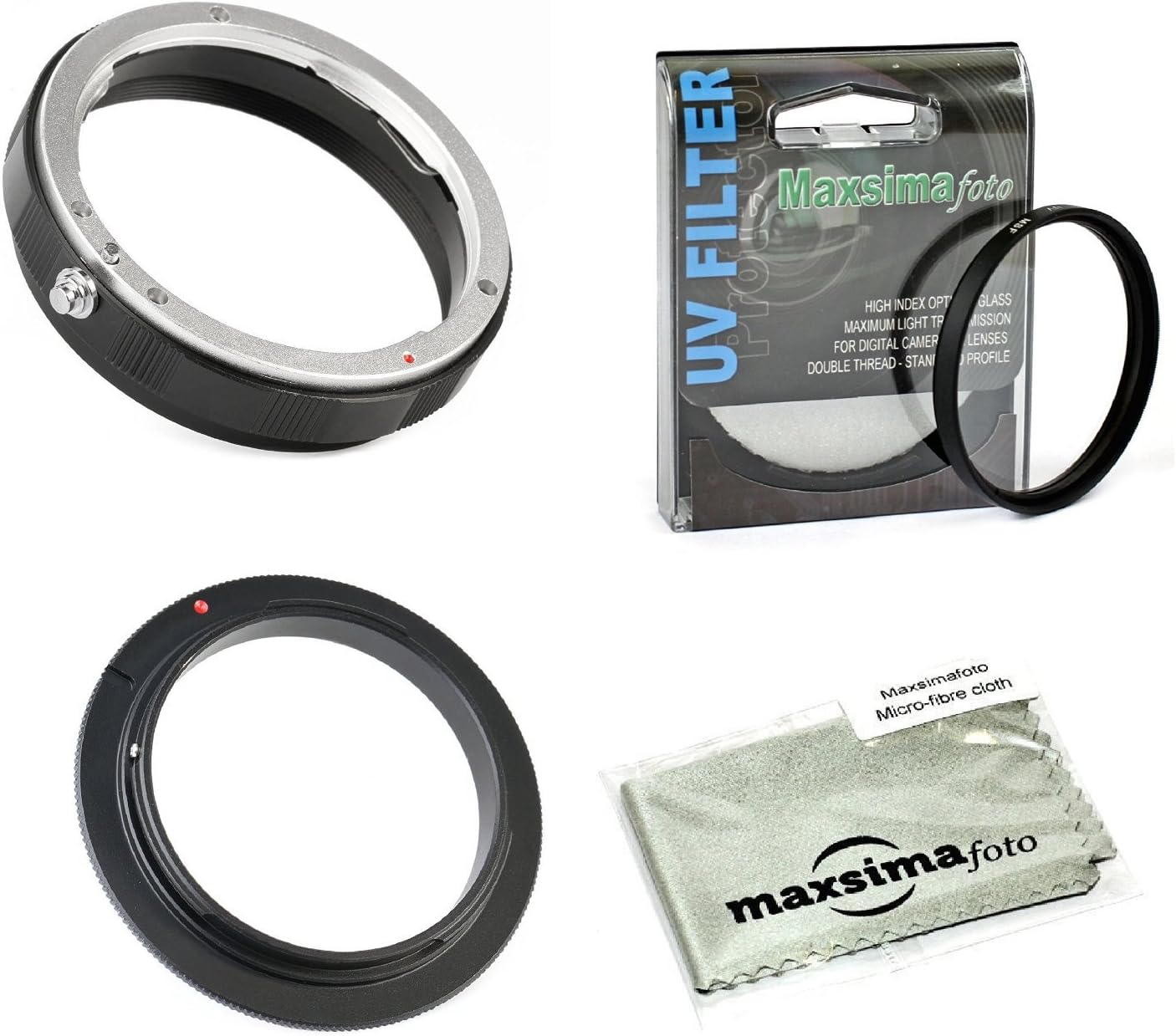 Maxsimafoto - 58mm Reverse Adapter Ring & Rear Lens Mount Protection Ring with UV filter Kit for Canon EOS EF mount.