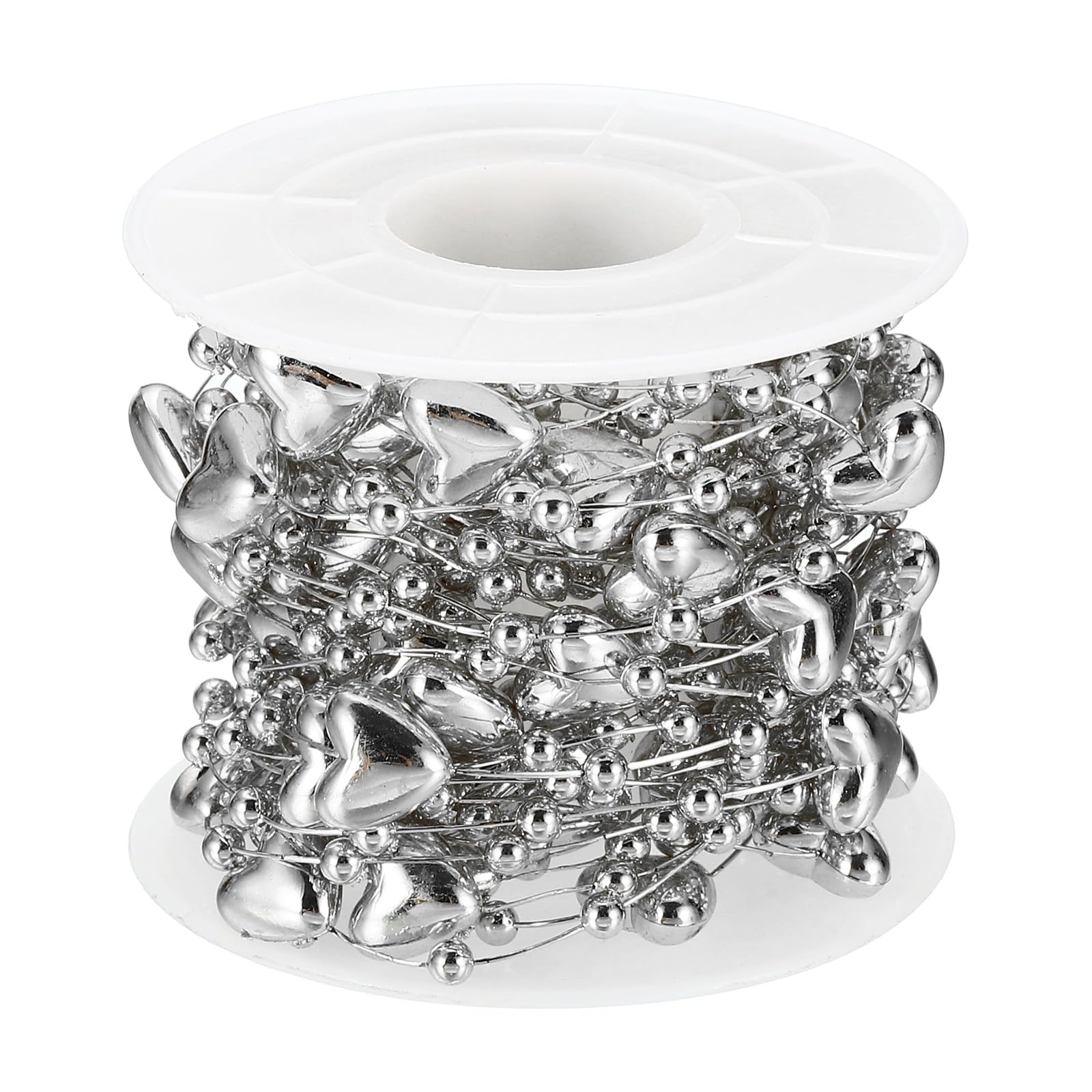 PATIKIL Heart Pearl String Beads Garland, 16.4 Ft Artificial Pearl Strands Spool for Christmas Tree Party DIY Craft Home Wedding Decorative, Silver