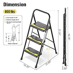 Urackify 3 Step Ladder, Heavy-Duty 800lb