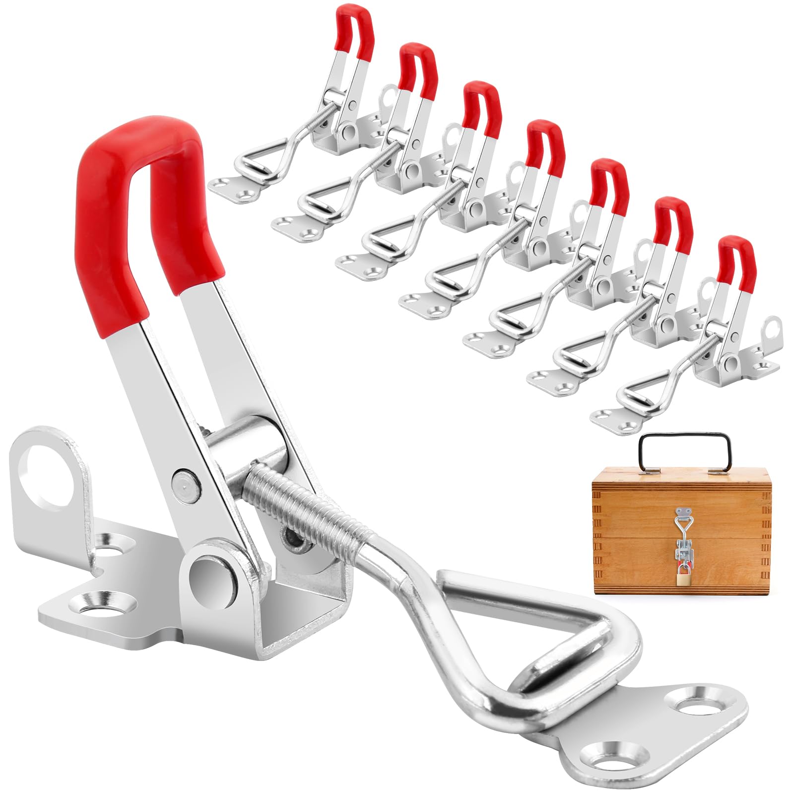 Pack of 8 Stainless Steel Toggle Clasps, Adjustable Box Lock with Locking Hole, Adjustable Toggle Clamps, Eccentric Lock for Cupboards, Suitcase
