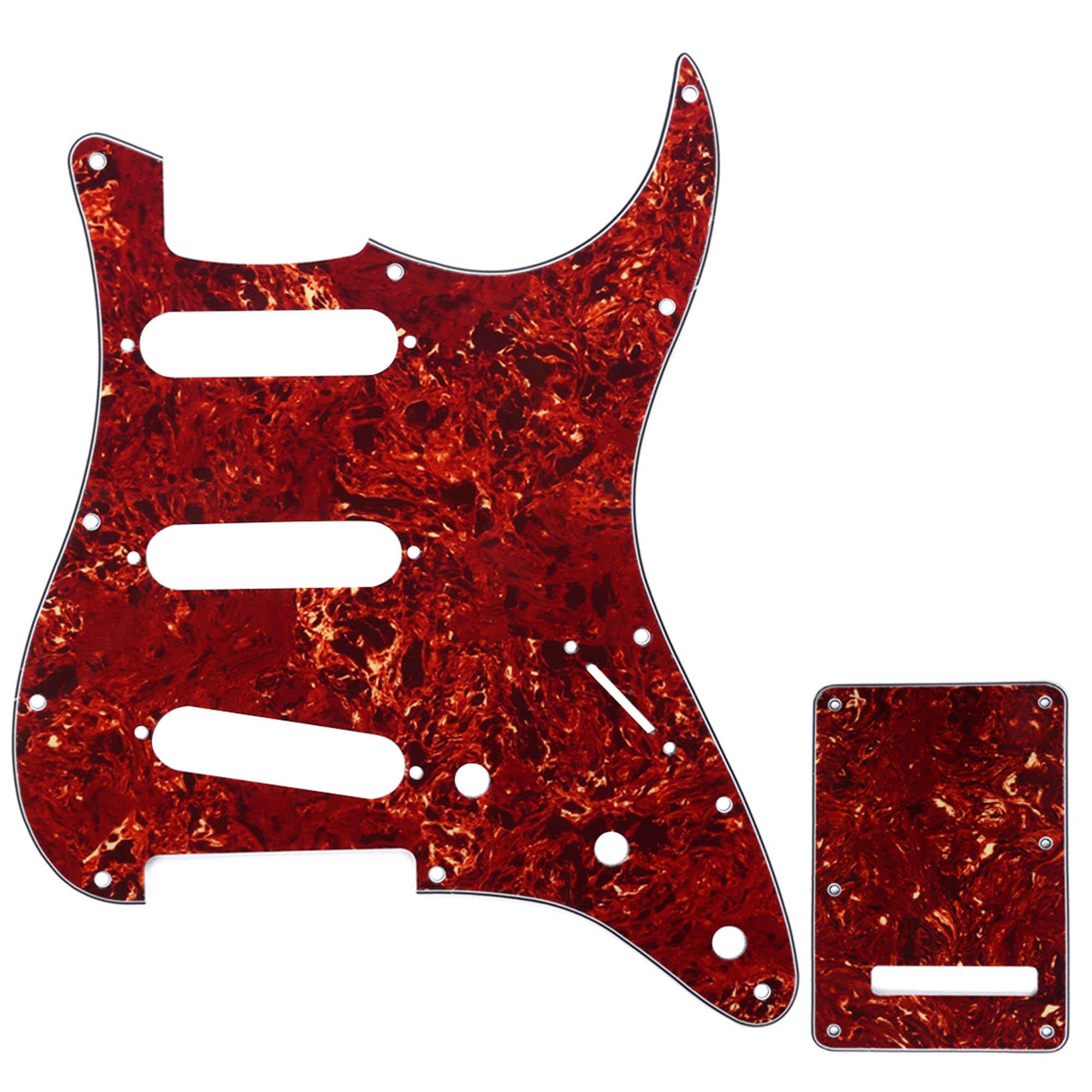 Musiclily SSS Strat Pickguard and Back Plate Set for Fender USA/Mexican Standard Stratocaster Modern Style Electric Guitar, 4Ply Vintage Tortoise