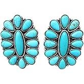 Emulily Western Turquoise Oval Post Earrings Squash Blossom Boho
