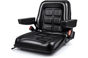 SEATIN Universal Forklift Seat with Adjustable Mounting Holes, Armrests,Safety Belt & Micro Switch – Foldable Tractor Seat for Mowers,Skid Steer Loaders,Backhoe,Telehandler (with armrest and seat belt)