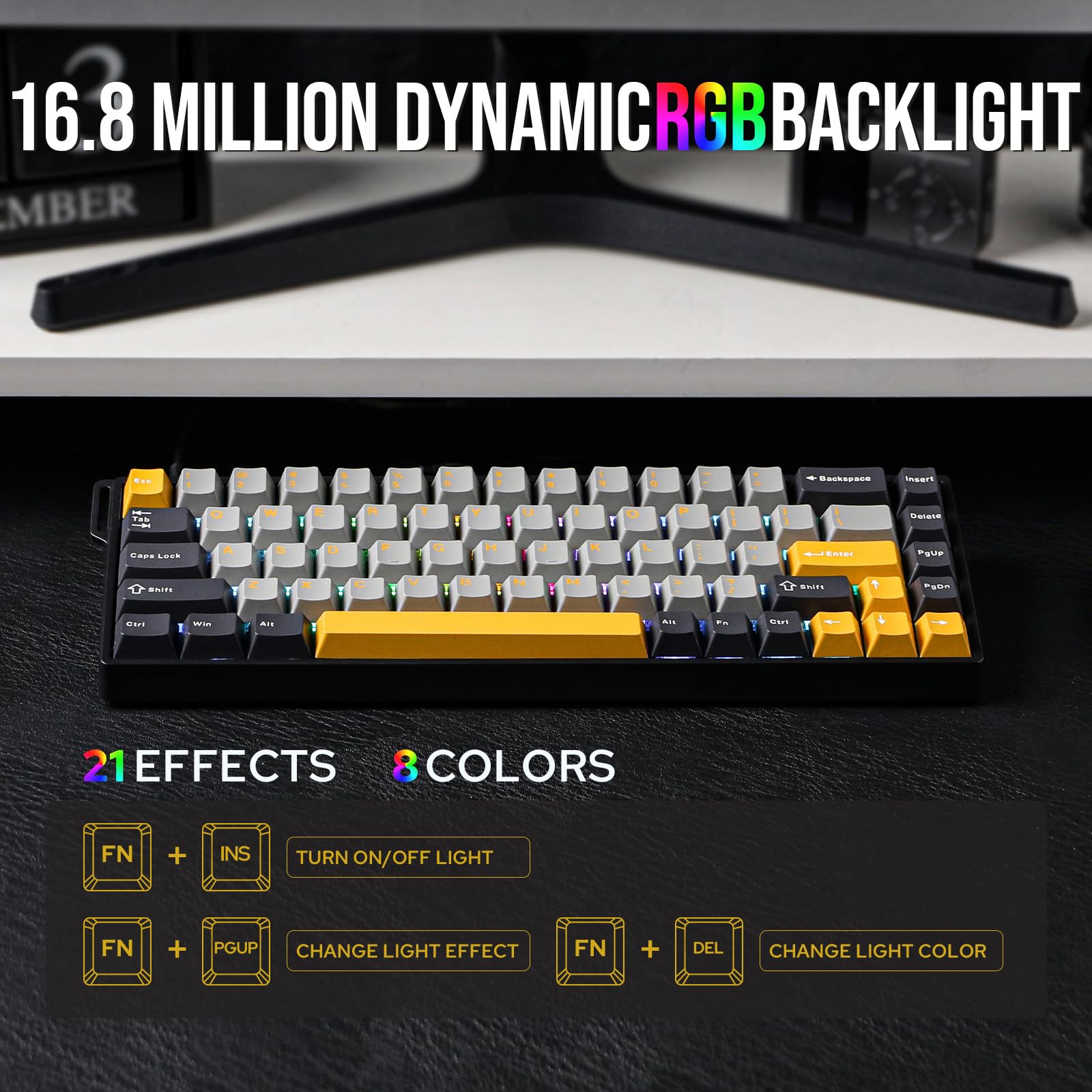 EPOMAKER Aula WIN68 HE Magnetic Keyboard with Adjustable Actuation, Hall Effect Switches, 65% Wired Compact Keyboard, 8000 Hz Polling Rate, Hot-Swappable (Grey&Yellow)