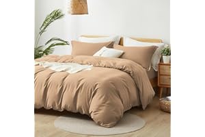 ALAZURIA Queen Size Duvet Cover - 3 Piece Bedding Set (1 Duvet Cover & 2 Pillow Shams) Soft Double Brushed Comforter Cover w/Zipper Closure & Corner Ties - No Comforter (90" X 90", Beige)