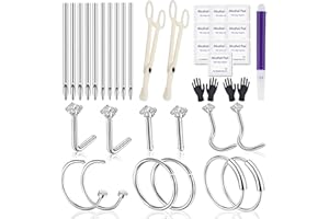 Yugui Nose Piercing Kit 20G Nose Piercing Rings, Nails and 18G Piercing Needles Disposable Piercing Clamps Gloves Clean Pads Home DIY Self Body Piercing Tools Kit Supplies