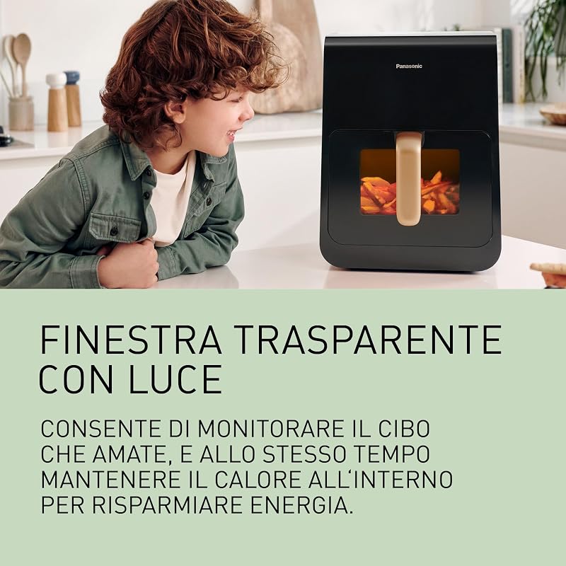 NF-CC600AXE Friggitrice ad Aria con Finestra trasparente resistente, 6L, 80-200°C, Timer Digitale e LCD, Vapore Delicato, 11 Programmi, Facile Pulizia, Maniglia Nero/Blu Scuro e Oro Rosa