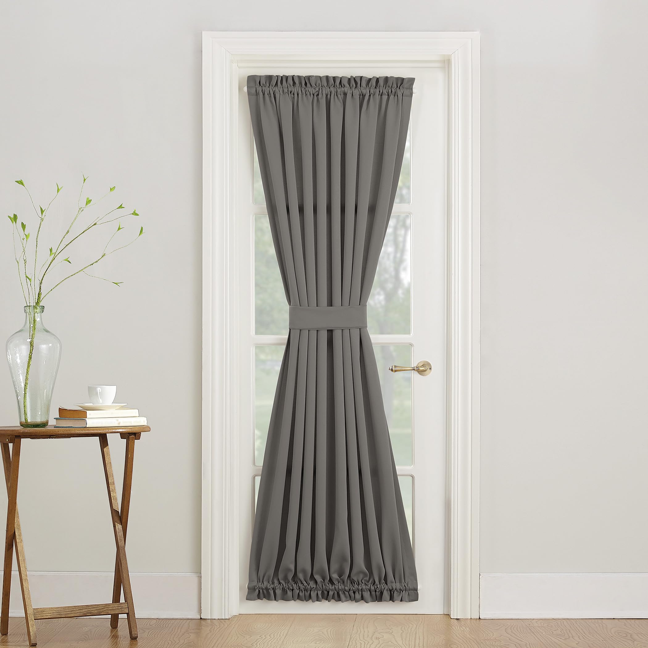 Sun Zero Barrow Energy Efficient Rod Pocket Door Curtain Panel, 54" x 72", Steel