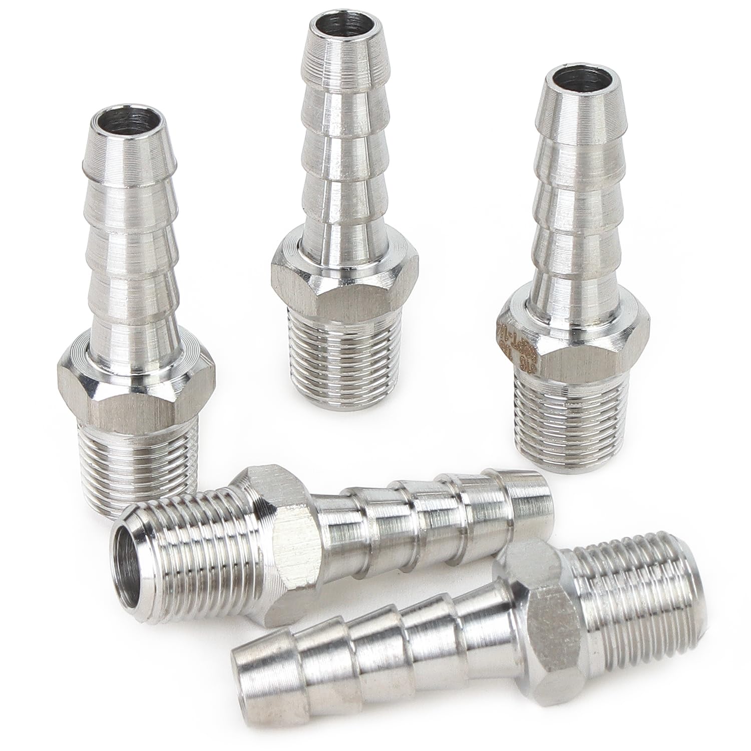 LTWFITTING Stainless Steel 316 Barbed Fitting Connector 1/8" Male BSPT x 1/4"(6mm) Hose Barb Fuel Gas Water (Pack of 5)