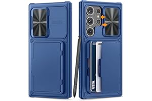 BXYJY Phone Case for Samsung Galaxy S23 Ultra with Card Holder & Kickstand & Slide Camera Cover, Protective Shockproof Phone Cover Wallet Case Compatible with Galaxy S23 Ultra 5g 2023, Blue