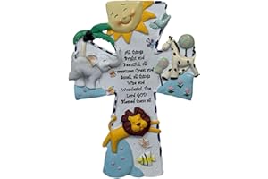 FOUR BEANS Noahs Ark Wall Cross, Perfect Baptism, Christening, Shower Gifts, 7 Inches