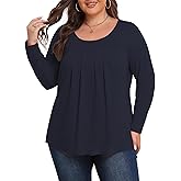 ZHUHOUSE Womens Plus Size Tunic Tops Long Sleeve Dressy Casual Cute Loose Pleated T Shirts Blouses