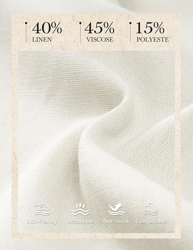 Pantaloni Lino Donna Estivi Pantaloni Larghi Leggeri Comodi Vita Alta Pantaloni Solido Sciolto Gamba Larga con Tasche (Bianco, S)