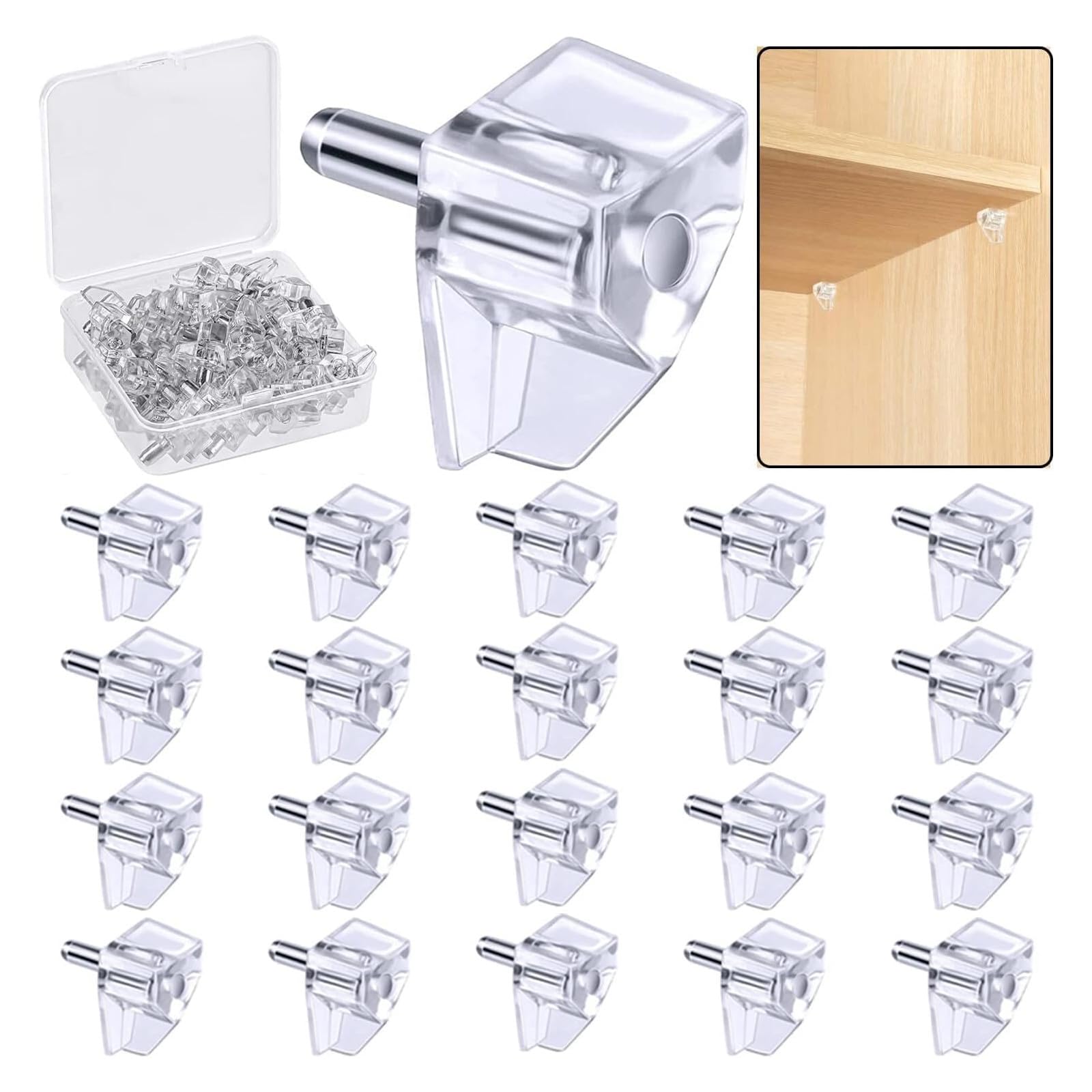TRHDFW 5 Millimeters Shelf Support Peg，Support Cabinet Shelf Pins，Clear Plastic Replacement Peg Cabinet Shelf Supports Pins for Kitchen Furniture Book Shelves Shelf Holder Locking Pins(20 Pieces)