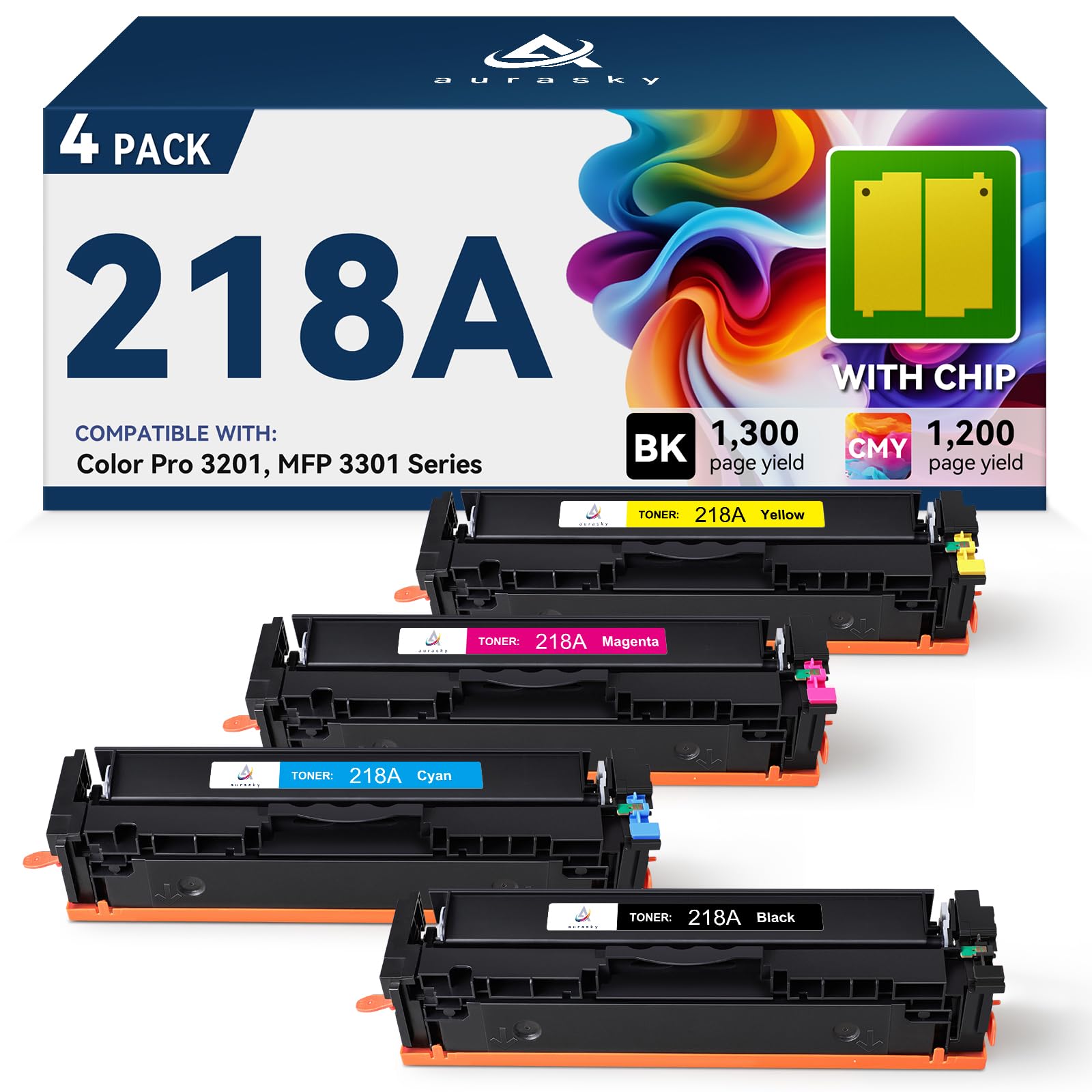 Photo 1 of *****SIMILAR ITEM****
218A with Chip Version Toner Cartridge Set 4 Pack Compatible Replacement for HP 218A W2180A W2181A W2182A W2183A 218X Works with Color Pro MFP 3301 3201 Series 3201dw MFP 3301cdw 3301fdw 3301sdw