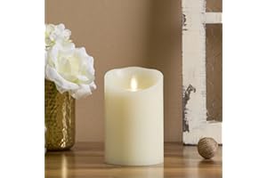 Luminara Flameless LED Battery Operated Ivory Pillar Candle, Flickering Realistic Moving Flame, 3" x 4.5" Luminous Real Wax Indoor Home Decor Pack of 1