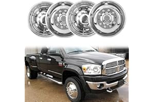Kucaruce 4pcs 19.5" Polished Stainless Steel Dually Wheel Simulator,10 Lug Hubcaps 5 Hand Hole Bolt On Wheel Cover fit for 2012-2025 Dodge Ram 4500 5500 Pickup D19F6