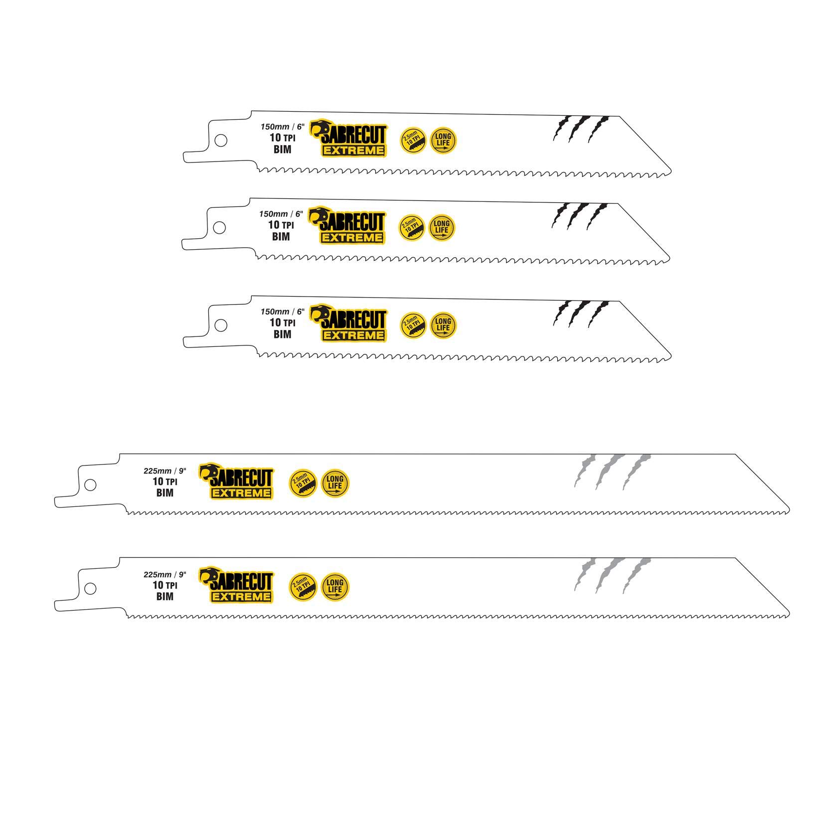 5 x SabreCut SCRSK5HF 150mm 225mm 10 TPI S922HF S1122HF Fast Wood and Metal Cutting Reciprocating Sabre Saw Blades
