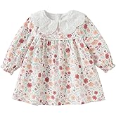 DAVE & BELLA Baby Girl Dress Long Sleeve Floral Toddler Girls Smocked Sundress Cotton Playwear Vintage Princess Dress